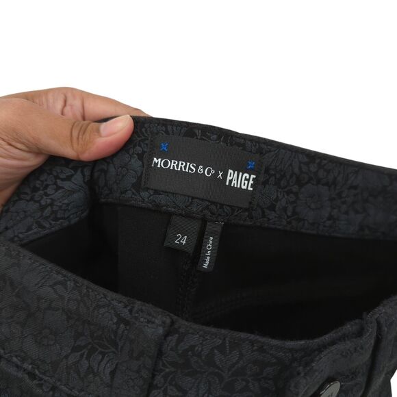 Morris Co x Paige Women 24 High Rise Manhattan Jeans Black Mallow Floral Coated - Picture 9 of 9